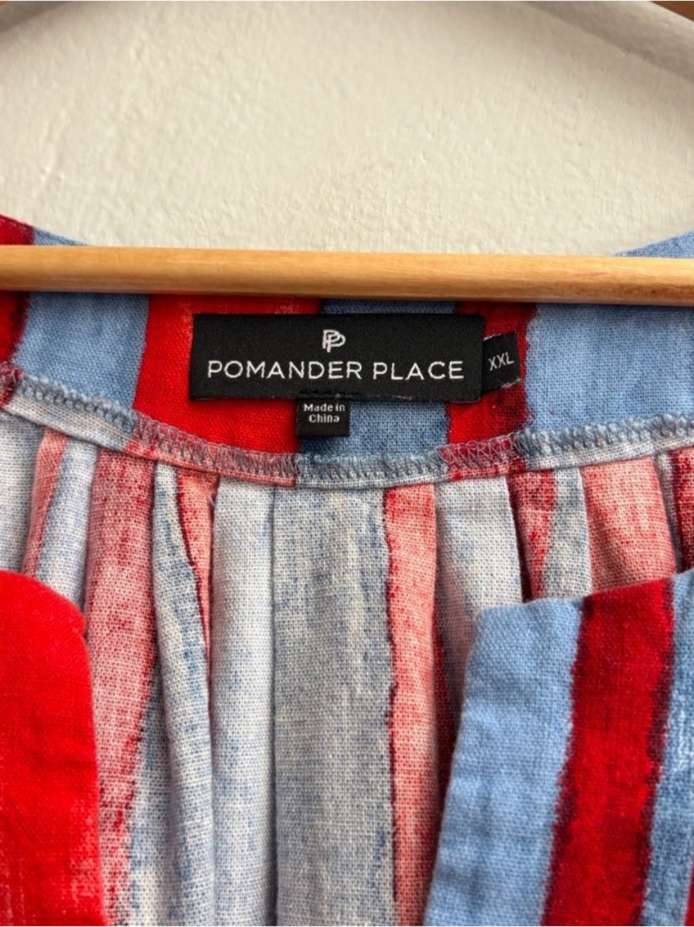 Tuckernuck flutter sleeve Finley Painterly Red and Blue Striped Midi Dress XXL - Picture 6 of 6